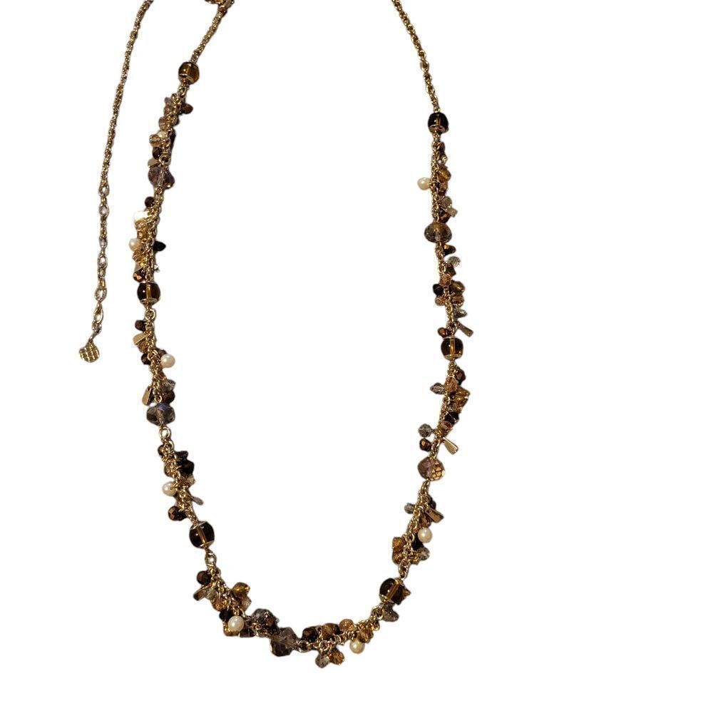 Talbots Gold and Brown Beaded Necklace Like New